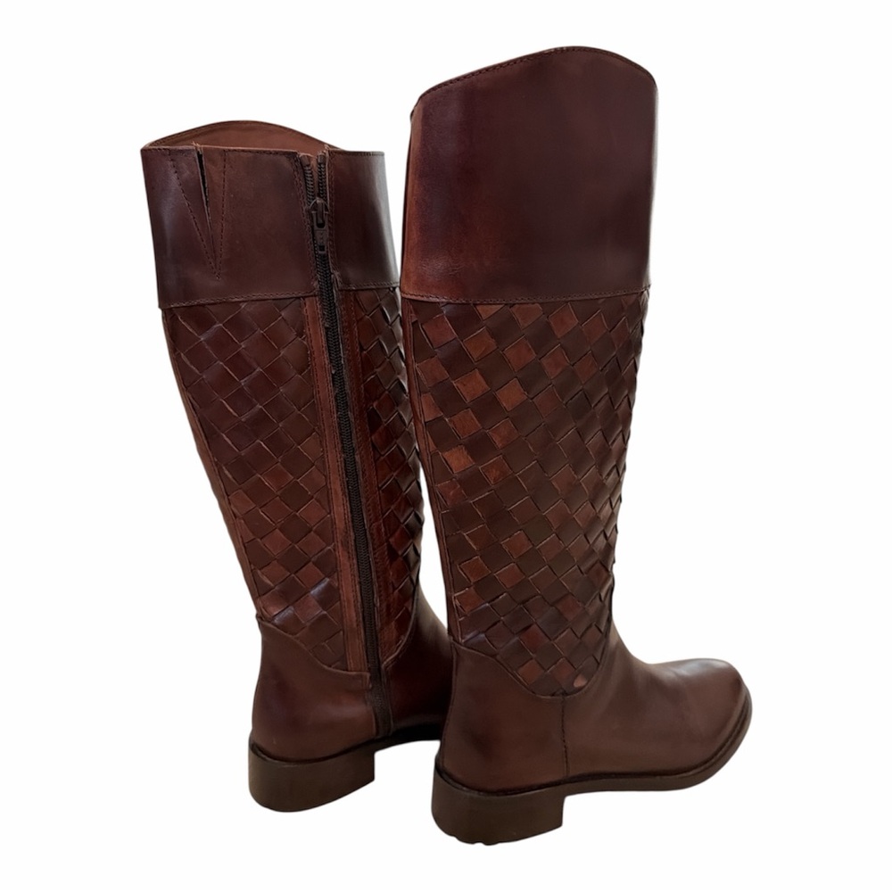 Sesto Meucci Made in Italy Brown Woven Leather Knee-High Boots size 8.5N - Picture 3 of 6